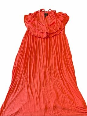 Forever 21 Maxi Dress Womens 3X Orange  Strappy‎ Boho Beach Front Ruffles